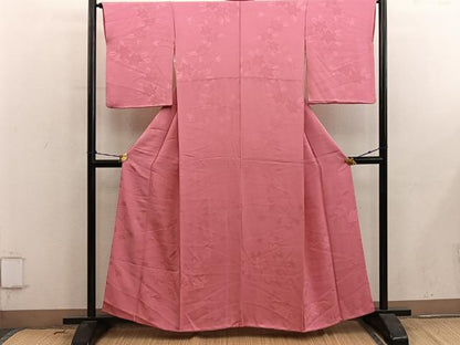 平和屋着物■上質な色無地　楓地紋　甚三紅色　正絹　逸品　BAAY0653mz