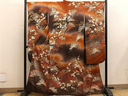平和屋着物●豪華振袖　枝梅文　暈し染め　金彩　正絹　逸品　BAAY0655mz