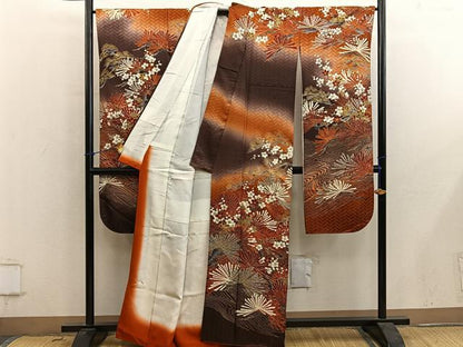 平和屋着物●豪華振袖　枝梅文　暈し染め　金彩　正絹　逸品　BAAY0655mz