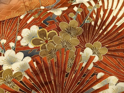 平和屋着物●豪華振袖　枝梅文　暈し染め　金彩　正絹　逸品　BAAY0655mz