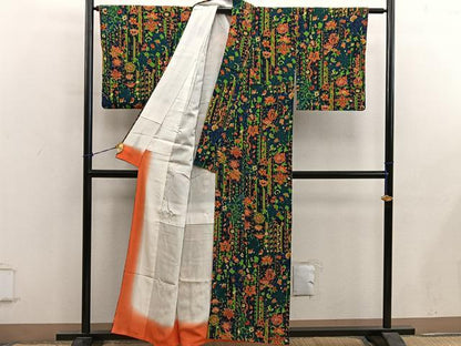 平和屋着物■上質な小紋　更紗花文　鬼しぼ縮緬　正絹　逸品　BAAY0656mz