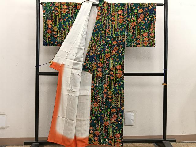 平和屋着物■上質な小紋　更紗花文　鬼しぼ縮緬　正絹　逸品　BAAY0656mz