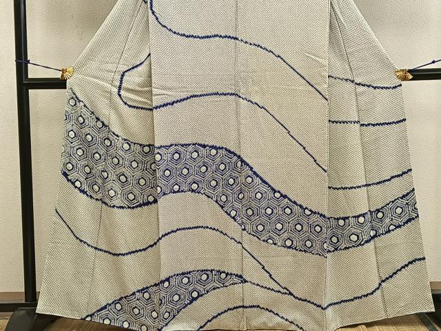 平和屋着物●訪問着　総絞り　亀甲文　正絹　逸品　BAAY0659mz
