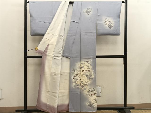 平和屋着物■訪問着　刺繍　牡丹花文　暈し染め　正絹　逸品　BAAY0660mz
