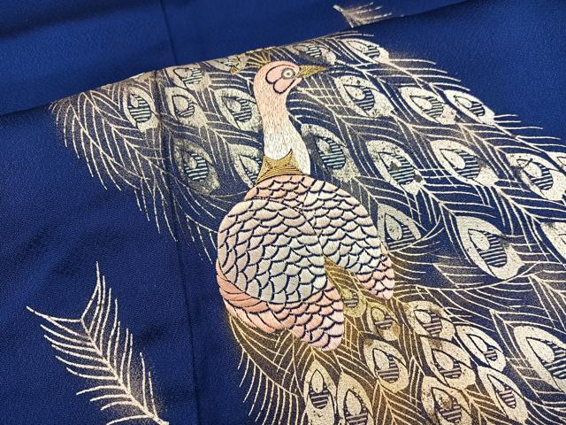 平和屋着物■訪問着　刺繍　孔雀　金銀糸　正絹　逸品　BAAY0665mz