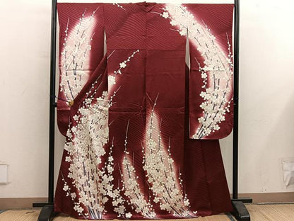 平和屋着物■豪華振袖　刺繍　枝梅文　暈し染め　銀彩　正絹　逸品　BAAY0666mz