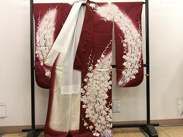 平和屋着物■豪華振袖　刺繍　枝梅文　暈し染め　銀彩　正絹　逸品　BAAY0666mz