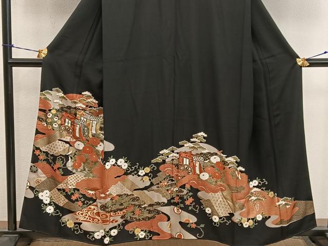 平和屋着物■豪華黒留袖　御所車花文　金彩　正絹　逸品　BAAY0669mz