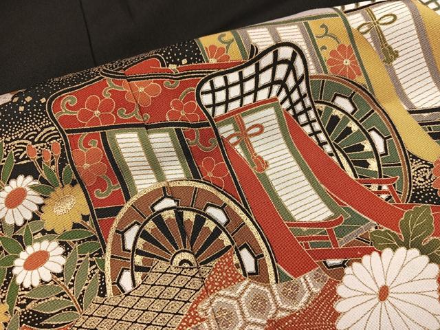 平和屋着物■豪華黒留袖　御所車花文　金彩　正絹　逸品　BAAY0669mz