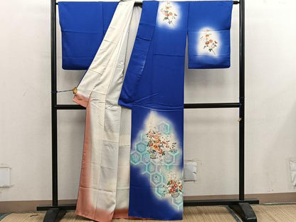 平和屋着物■訪問着　友禅　亀甲菊花文　暈し染め　正絹　逸品　BAAY0670mz