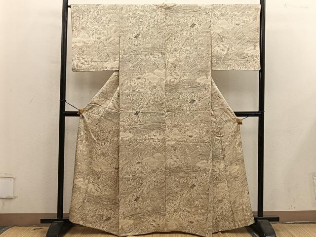 平和屋着物■上質な小紋　人物風景文　正絹　逸品　BAAY0673mz