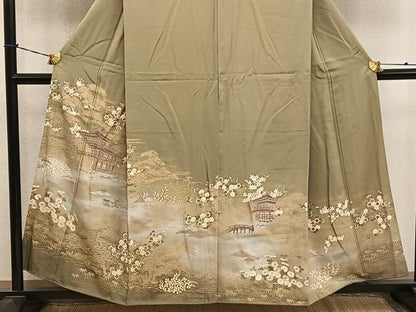 平和屋着物■訪問着　駒刺繍　風景文　暈し染め　金彩　正絹　逸品　BAAY0675mz