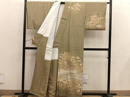平和屋着物■訪問着　駒刺繍　風景文　暈し染め　金彩　正絹　逸品　BAAY0675mz