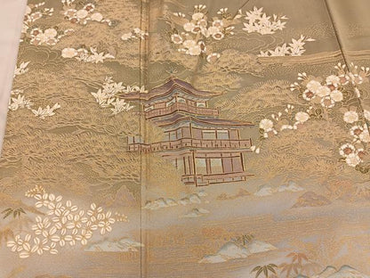 平和屋着物■訪問着　駒刺繍　風景文　暈し染め　金彩　正絹　逸品　BAAY0675mz