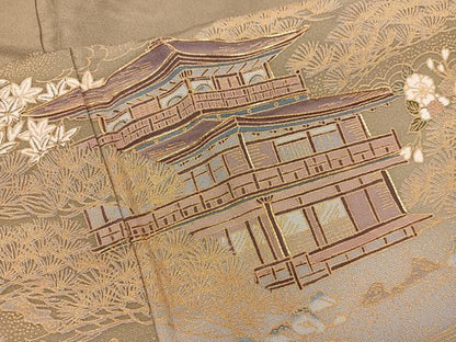 平和屋着物■訪問着　駒刺繍　風景文　暈し染め　金彩　正絹　逸品　BAAY0675mz