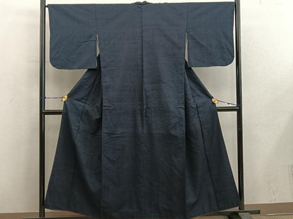 平和屋着物■上質な紬　黒緑色　正絹　逸品　BAAY0679mz