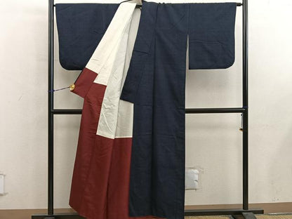 平和屋着物■上質な紬　黒緑色　正絹　逸品　BAAY0679mz