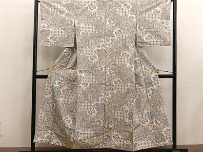 平和屋着物■上質な紬　草葉文　正絹　逸品　BAAY0683mz