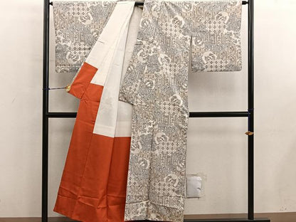 平和屋着物■上質な紬　草葉文　正絹　逸品　BAAY0683mz