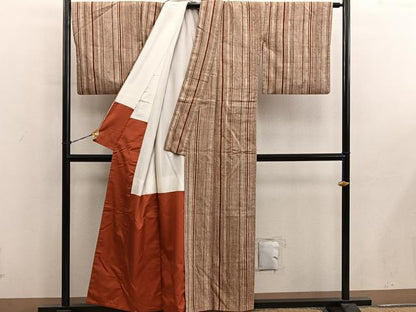 平和屋着物■上質な紬　縞　正絹　逸品　BAAY0686mz