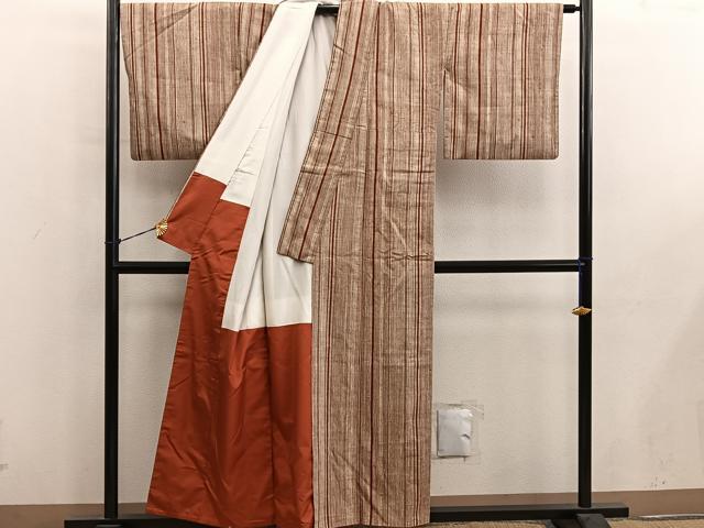 平和屋着物■上質な紬　縞　正絹　逸品　BAAY0686mz