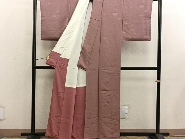 平和屋着物■上質な色無地　幾何学地紋　宍色　正絹　逸品　BAAY0689mz