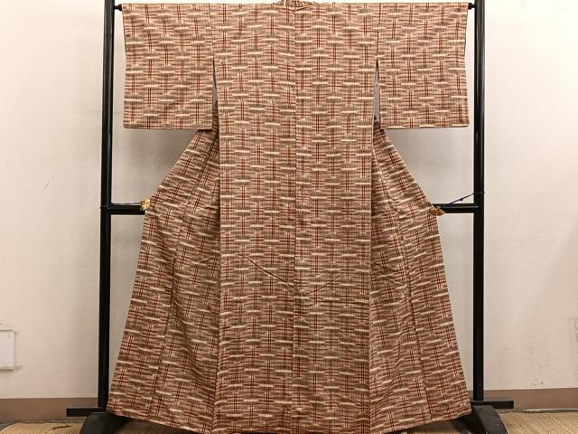 平和屋着物■上質な紬　絣文様　正絹　逸品　BAAY0691mz