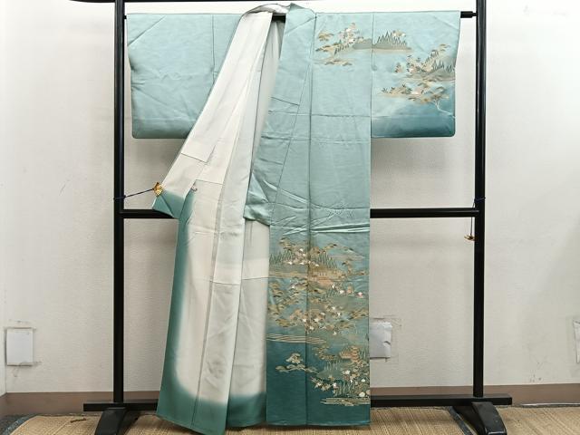 平和屋着物■訪問着　風景花文　金彩　正絹　逸品　BAAY0695mz
