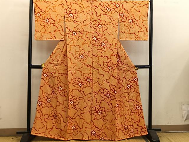 平和屋着物■上質な小紋　総絞り　草花文　正絹　逸品　BAAY0697mz