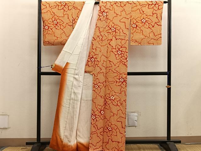 平和屋着物■上質な小紋　総絞り　草花文　正絹　逸品　BAAY0697mz
