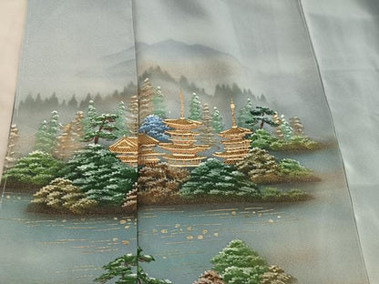 平和屋着物■訪問着　風景文　暈し染め　金彩　正絹　逸品　未使用　BAAY0698mz