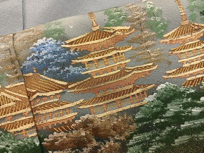 平和屋着物■訪問着　風景文　暈し染め　金彩　正絹　逸品　未使用　BAAY0698mz
