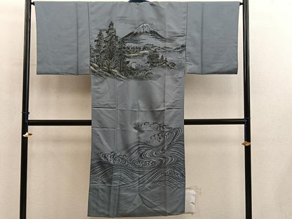 平和屋着物■男性　長襦袢　無双仕立て　樹林風景文　金彩　洗える着物　BAAY0699mz