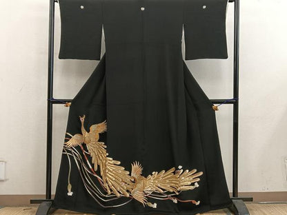 平和屋着物■豪華黒留袖　刺繍　鳳凰　金銀糸　正絹　逸品　BAAY0700mz