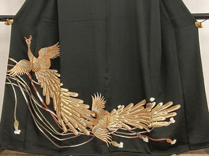 平和屋着物■豪華黒留袖　刺繍　鳳凰　金銀糸　正絹　逸品　BAAY0700mz