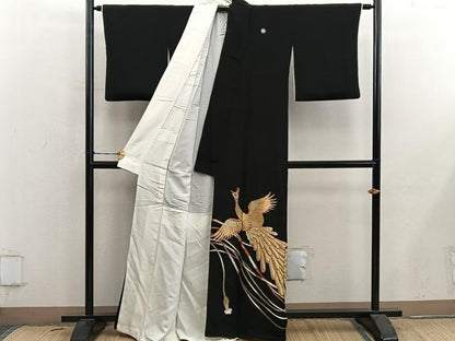 平和屋着物■豪華黒留袖　刺繍　鳳凰　金銀糸　正絹　逸品　BAAY0700mz