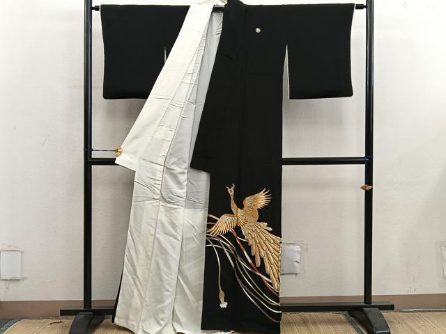平和屋着物■豪華黒留袖　刺繍　鳳凰　金銀糸　正絹　逸品　BAAY0700mz