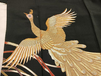 平和屋着物■豪華黒留袖　刺繍　鳳凰　金銀糸　正絹　逸品　BAAY0700mz