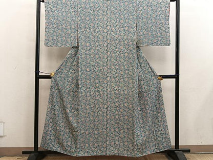 平和屋着物■上質な小紋　更紗花文　正絹　逸品　BAAY0701mz