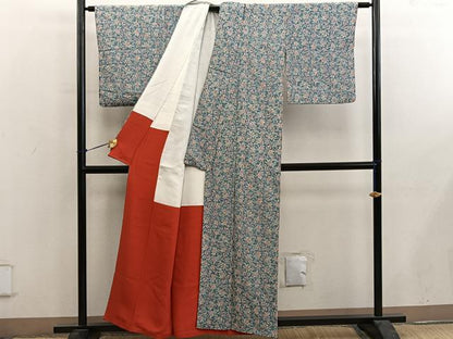 平和屋着物■上質な小紋　更紗花文　正絹　逸品　BAAY0701mz