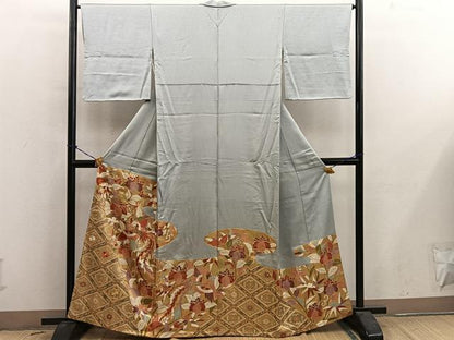 平和屋着物■豪華色留袖　駒刺繍　鳳凰花文　金彩　正絹　逸品　BAAY0704mz