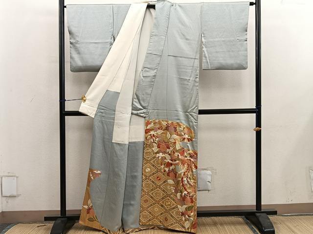平和屋着物■豪華色留袖　駒刺繍　鳳凰花文　金彩　正絹　逸品　BAAY0704mz