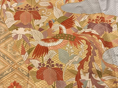 平和屋着物■豪華色留袖　駒刺繍　鳳凰花文　金彩　正絹　逸品　BAAY0704mz