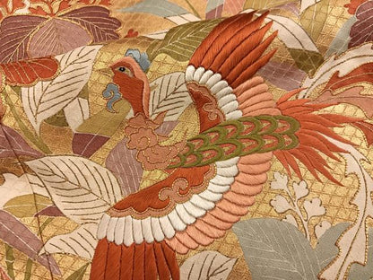 平和屋着物■豪華色留袖　駒刺繍　鳳凰花文　金彩　正絹　逸品　BAAY0704mz