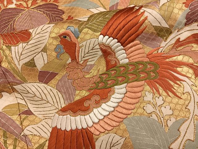 平和屋着物■豪華色留袖　駒刺繍　鳳凰花文　金彩　正絹　逸品　BAAY0704mz