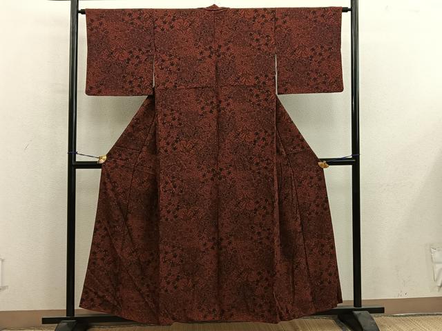平和屋着物■上質な小紋　型染め　更紗花文　正絹　逸品　BAAY0705mz