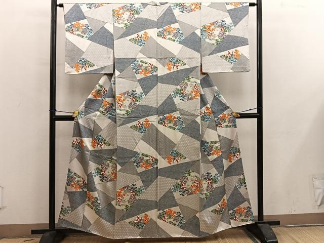 平和屋着物■上質な小紋　切嵌風景花文　金彩　正絹　逸品　BAAY0712mz