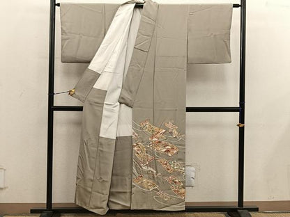 平和屋着物■豪華色留袖　作家物　駒刺繍　渡り橋花絵巻　金彩　正絹　逸品　BAAY0714mz