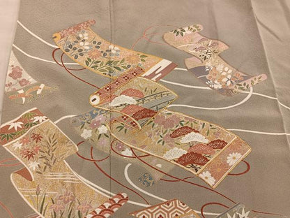 平和屋着物■豪華色留袖　作家物　駒刺繍　渡り橋花絵巻　金彩　正絹　逸品　BAAY0714mz