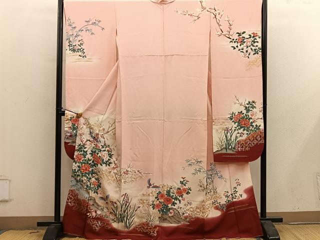 平和屋着物■豪華振袖　花鳥文　暈し染め　金彩　正絹　逸品　BAAY0715mz